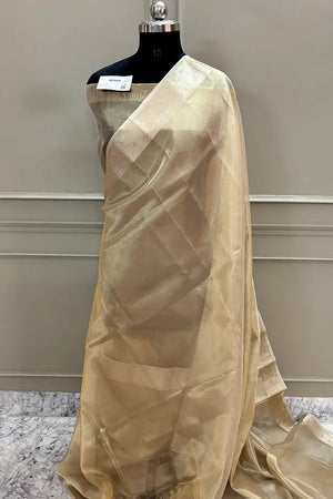 Gold Golden Zari Tissue Silk Banarasi Saree