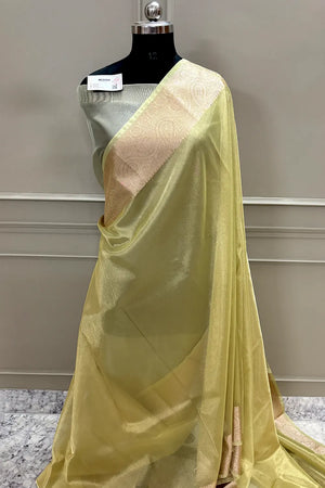 Yellow Zari Tissue Silk Banarasi Saree