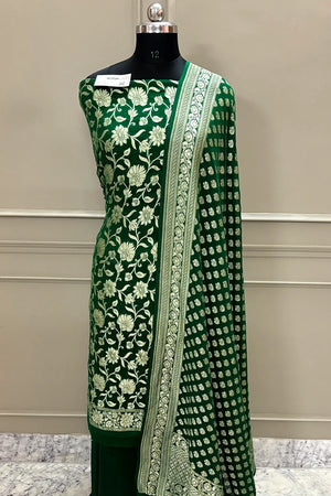 Green Pure Georgette Silk Banarasi Suit