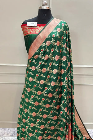 Green and Red Resham Zari Silky Banarasi Saree
