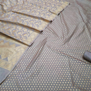 Grey Chunri Pattern Katan Silk Banarasi Suit
