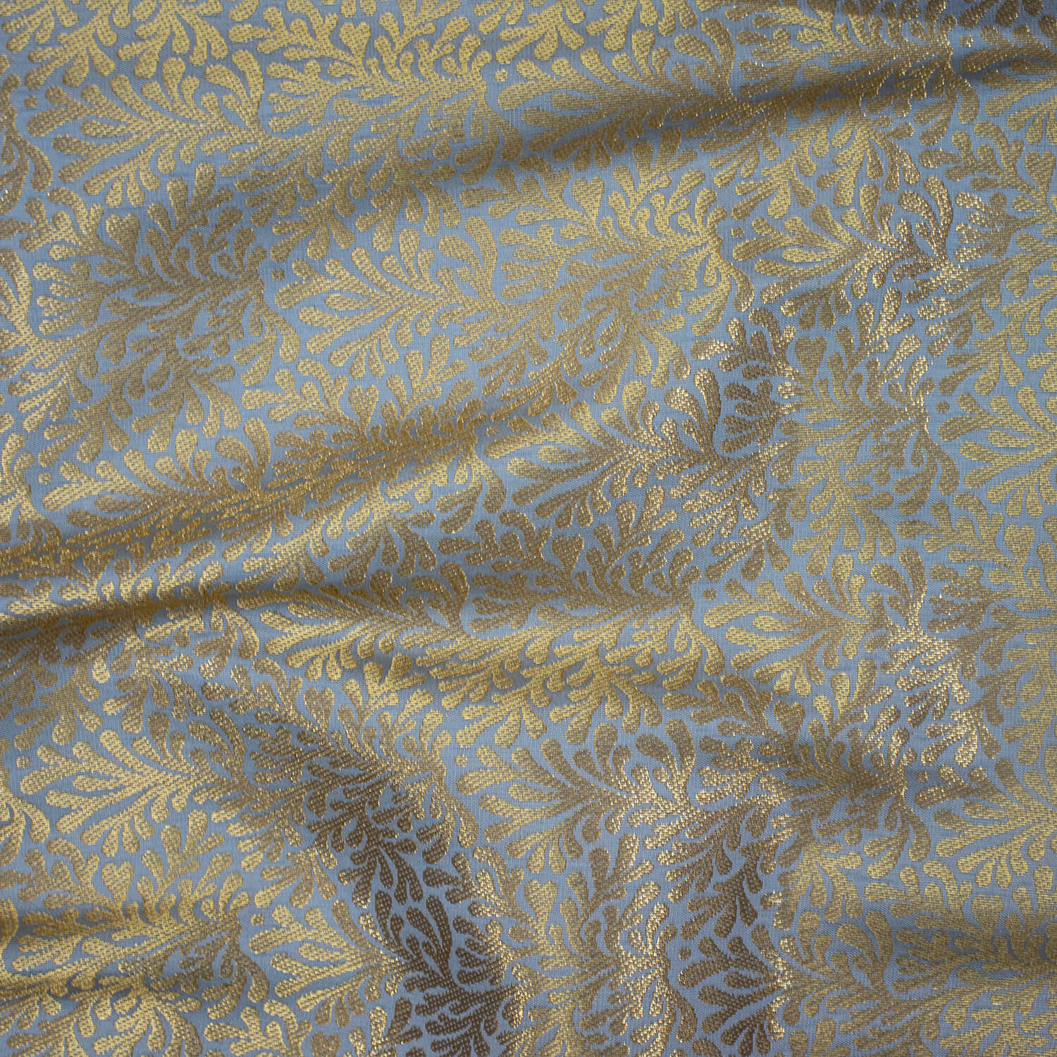 Grey Dhaniya Golden Zari Satin Silk Fabric