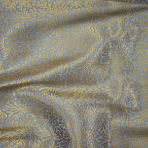 Grey Dhaniya Golden Zari Satin Silk Fabric