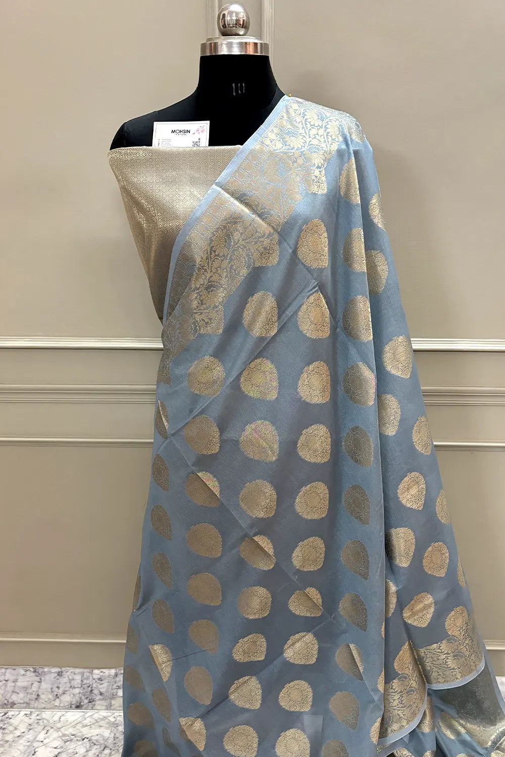 Grey Golden Zari Chanderi Silk Banarasi Saree