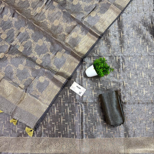 Grey Golden Zari Tissue Silk Banarasi Suit