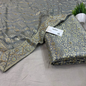 Grey Stone Work Kimkhab Silk Banarasi Gharara