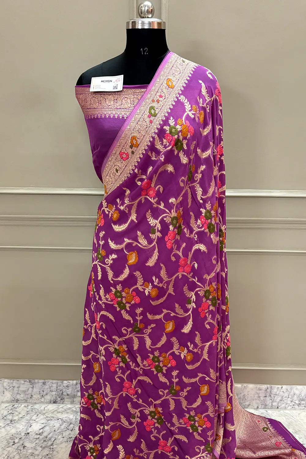 Lavender Golden Zari Georgette Silk Banarasi Saree