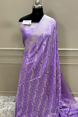 Lavender Golden Zari Satin Silk Banarasi Saree