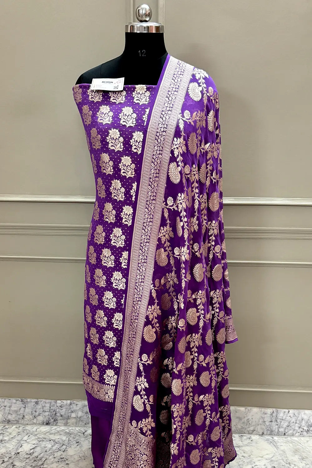 Lavender Pure Georgette Silk Banarasi Suit
