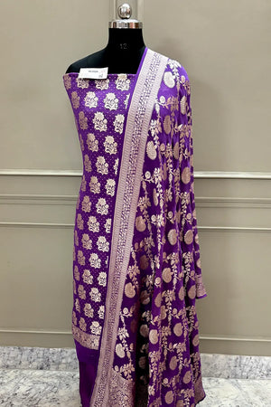 Lavender Pure Georgette Silk Banarasi Suit
