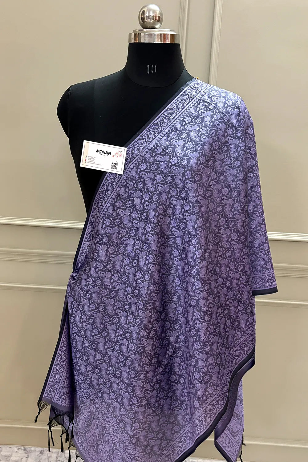 Lavender Resham Zari Silk Banarasi Stole