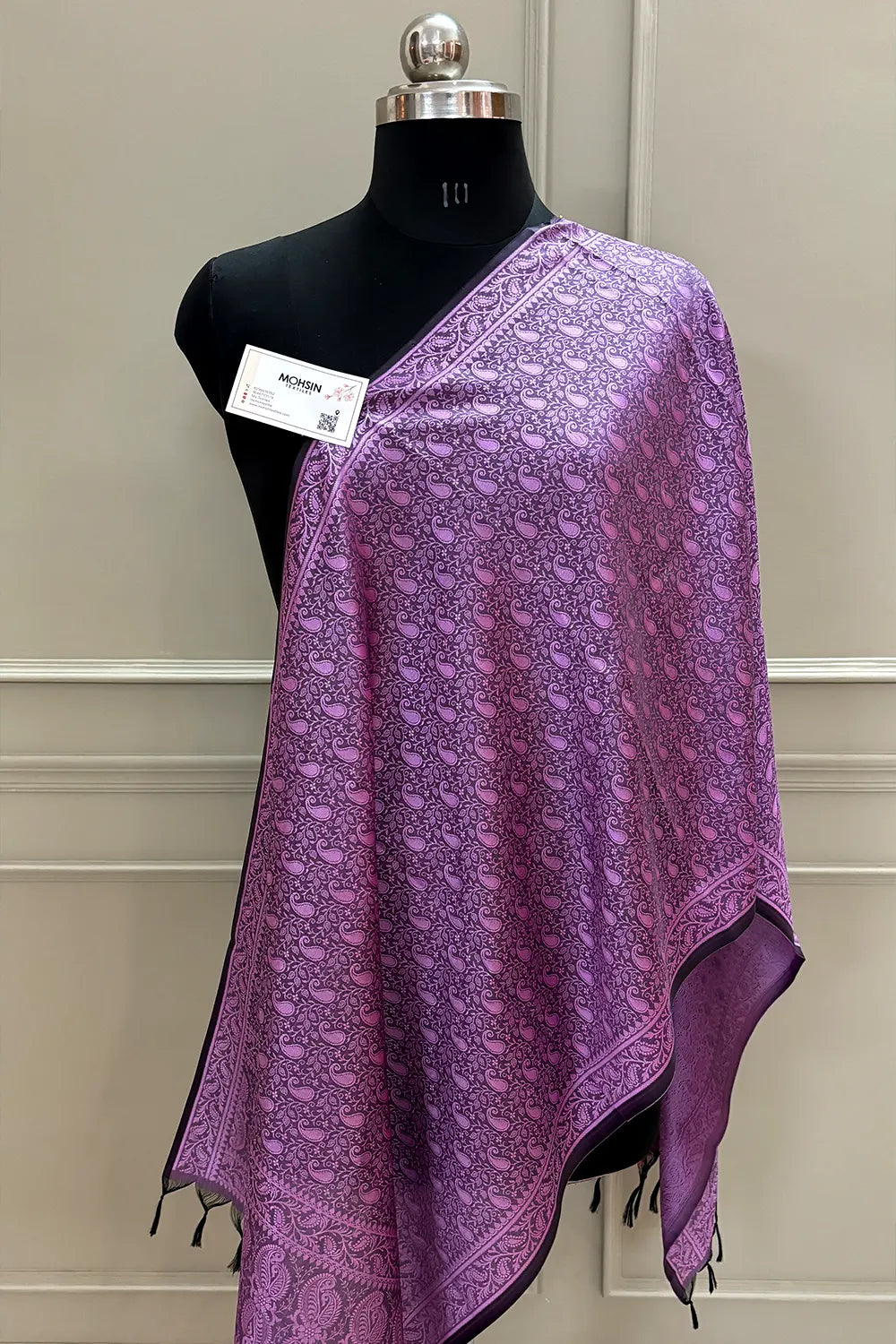 Lavender Resham Zari Silk Banarasi Stole