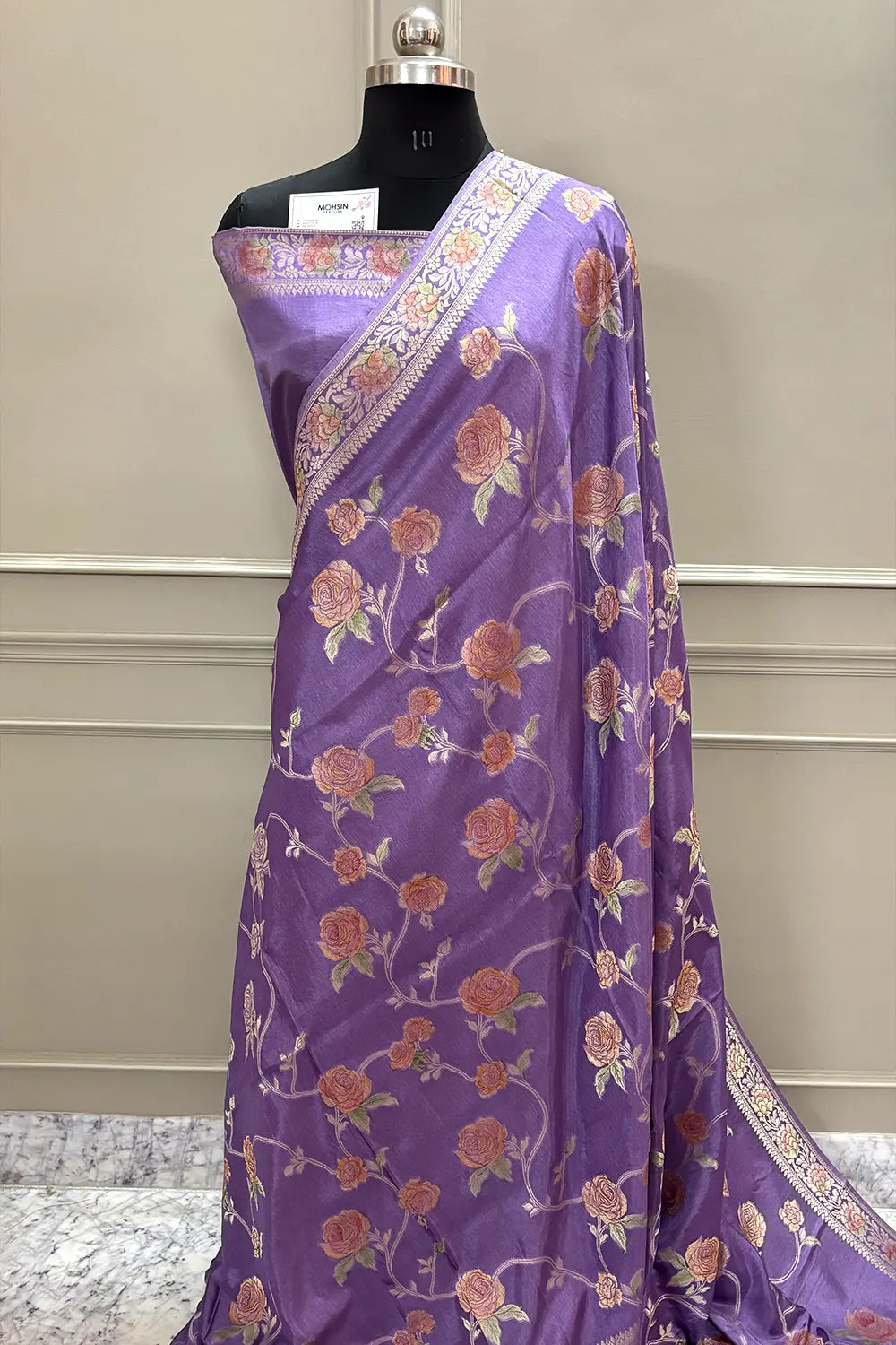 Lavender Rosy Jaal Georgette Silk Banarasi Saree
