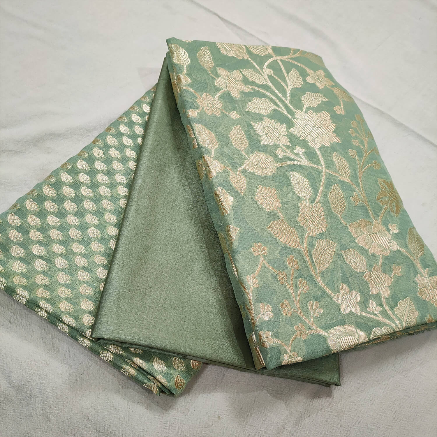 Light Green Handloom Georgette Silk Banarasi Suit