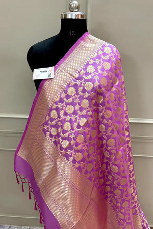 Light Pink Golden Zari Katan Silk Banarasi Dupatta