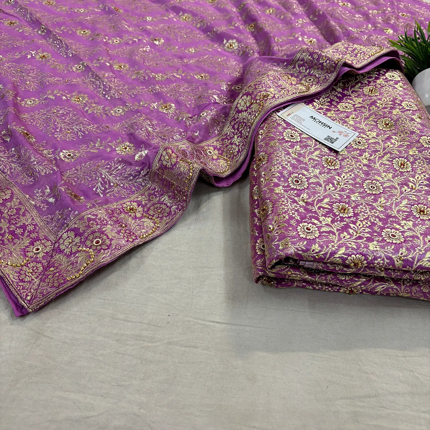 Light Pink Stone Work Kimkhab Silk Banarasi Gharara