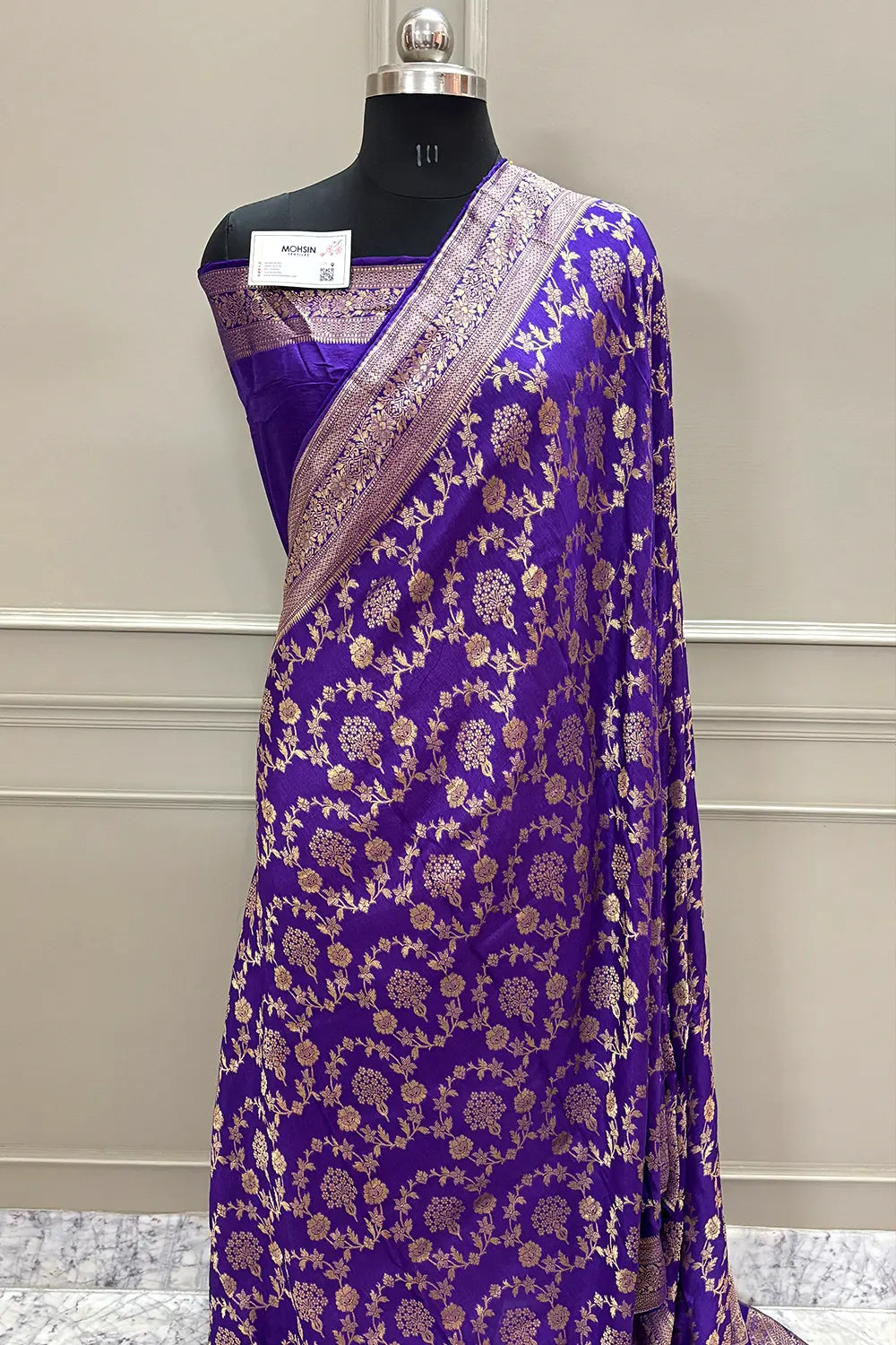 Magenta Golden Zari Georgette Silk Banarasi Saree