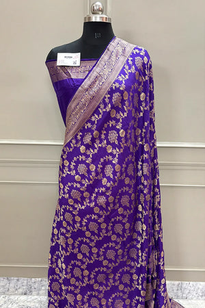 Magenta Golden Zari Georgette Silk Banarasi Saree