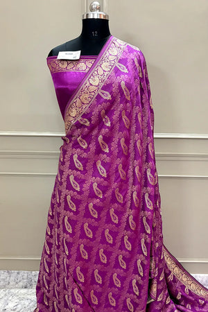 Magenta Golden Zari Georgette Silk Banarasi Saree