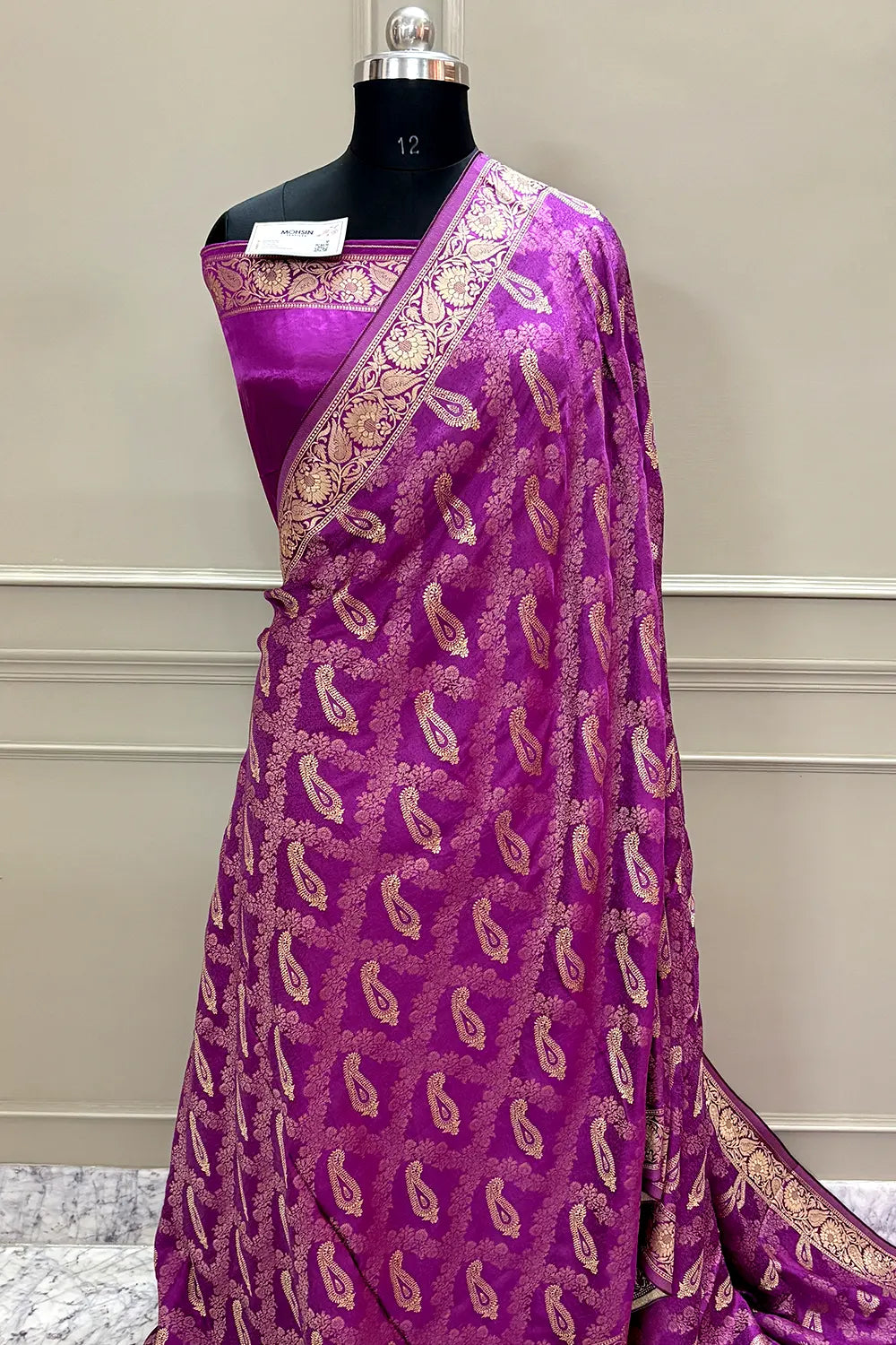 Magenta Golden Zari Georgette Silk Banarasi Saree
