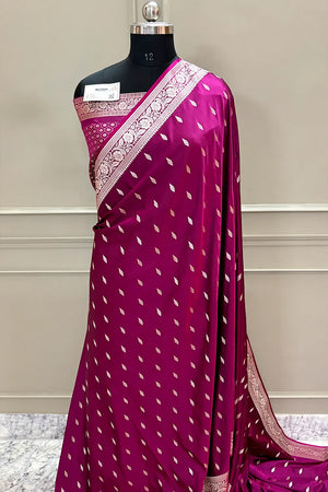 Magenta Golden Zari Katan Silk Banarasi Saree