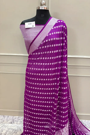 Magenta Resham Zari Georgette Silk Banarasi Saree