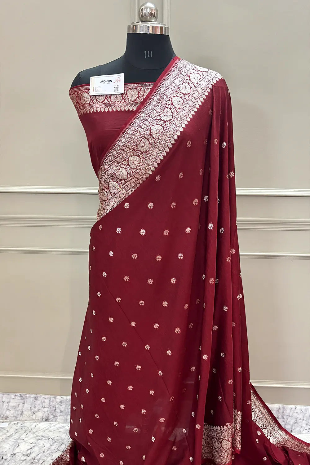 Maroon Golden Zari Dupion Silk Banarasi Saree