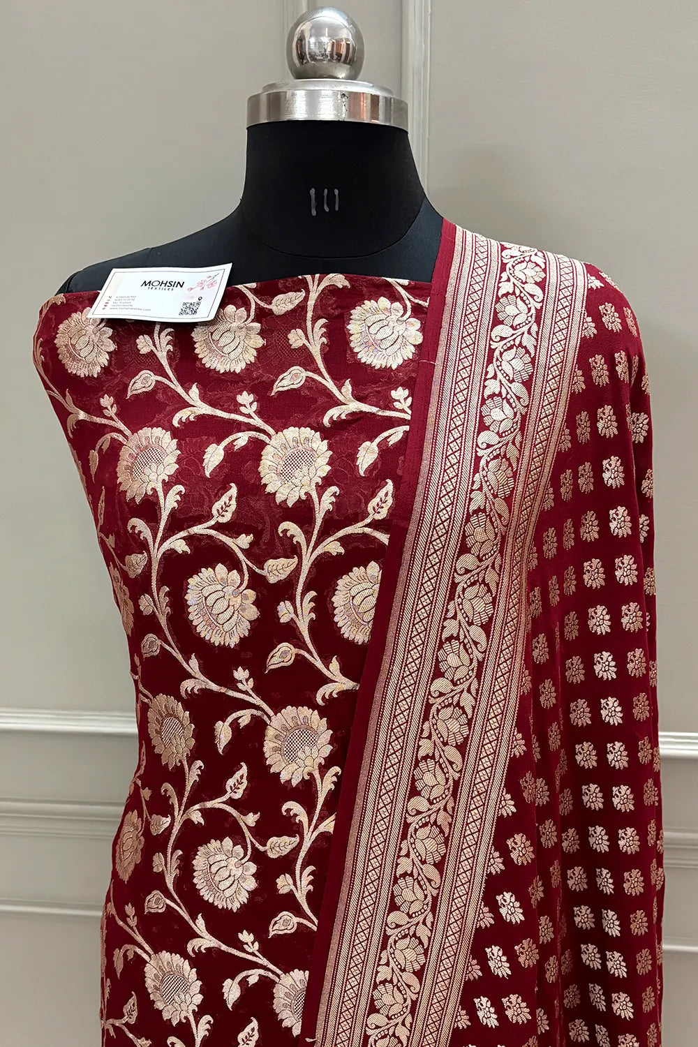 Maroon Golden Zari Pure Georgette Silk Banarasi Suit