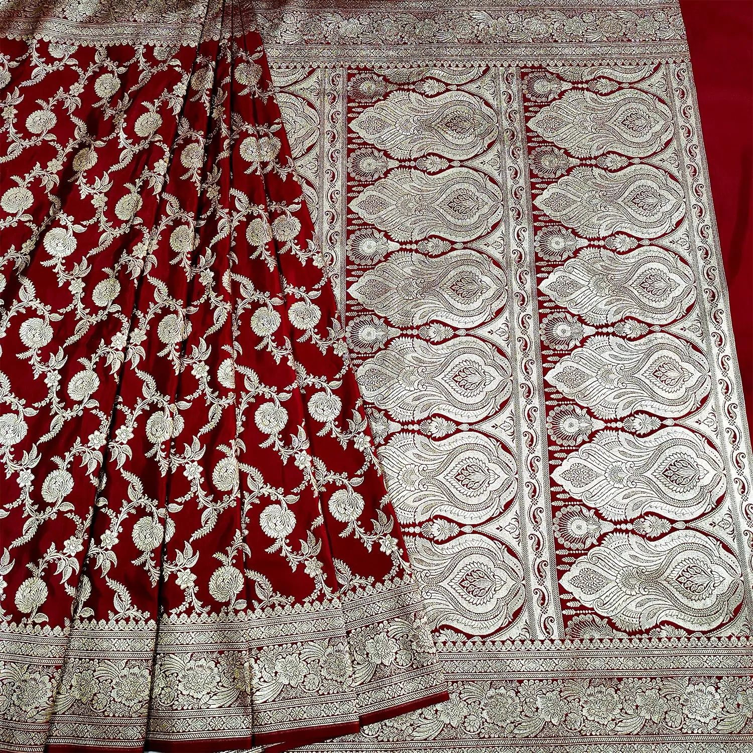 Maroon Golden Zari Katan Silk Banarasi Saree