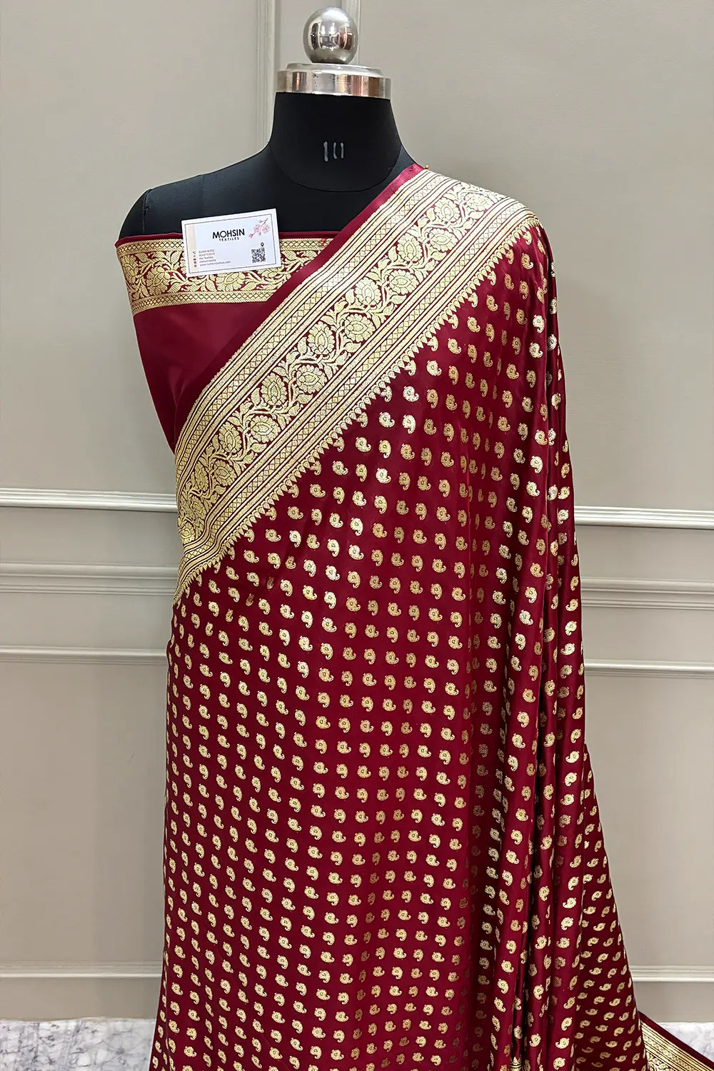 Maroon Golden Zari Katan Silk Banarasi Saree