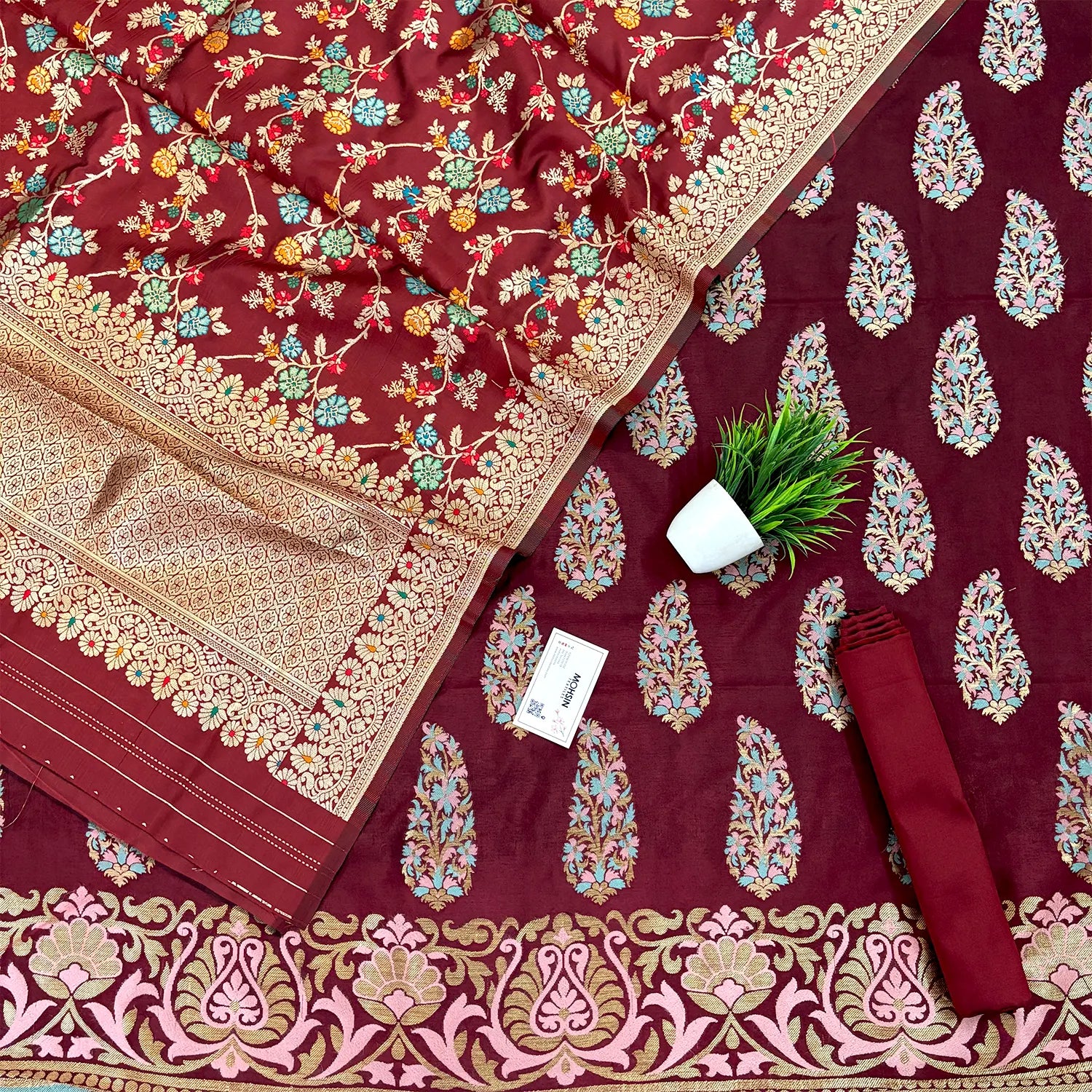 Maroon Golden Zari Katan Silk Banarasi Suit