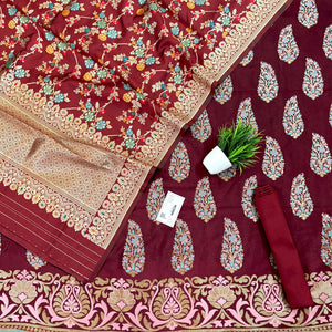 Maroon Golden Zari Katan Silk Banarasi Suit