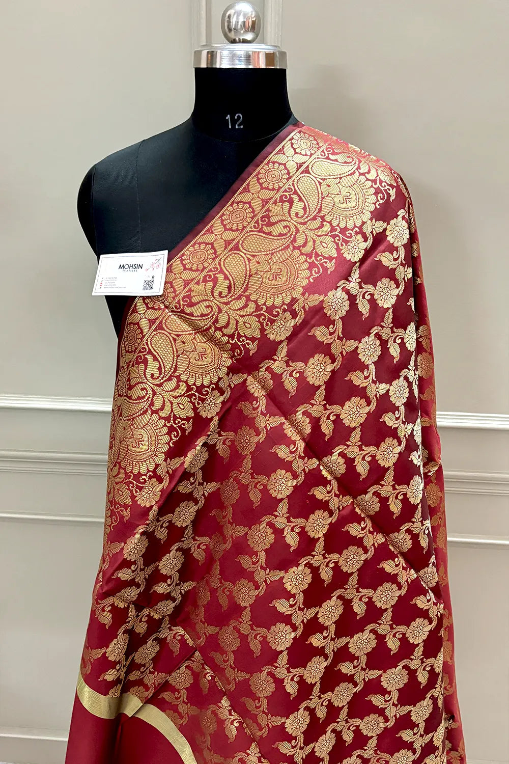 Maroon Golden Zari Satin Silk Banarasi Dupatta