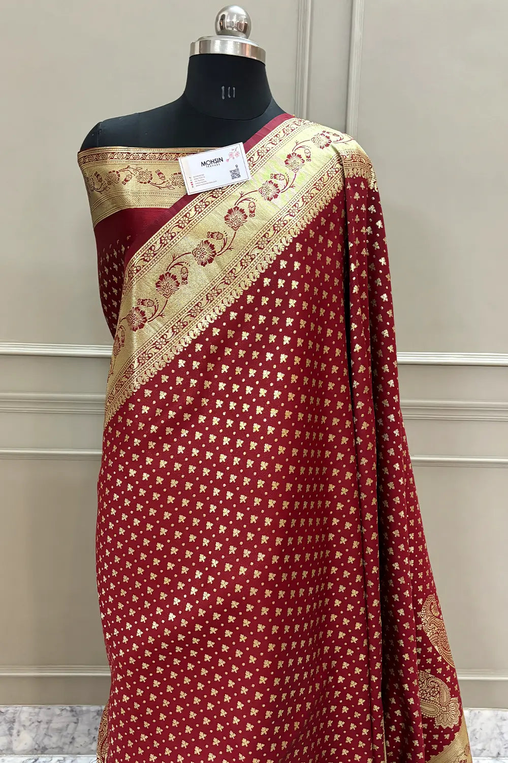 Maroon Golden Zari Satin Silk Banarasi Saree