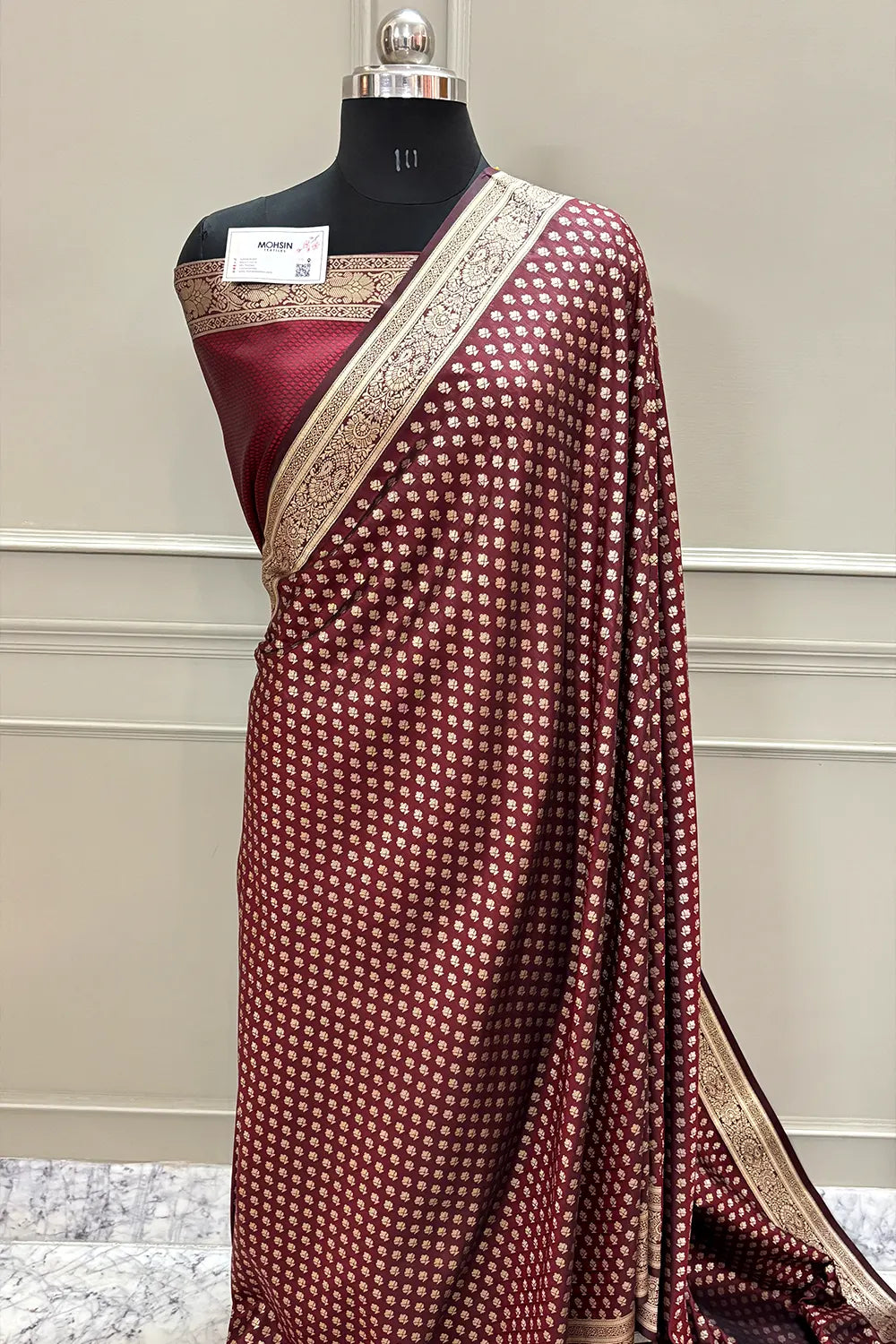 Maroon Golden Zari Satin Silk Banarasi Saree