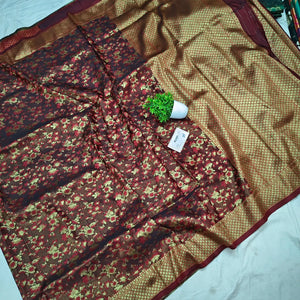 Maroon Jamewar Katan Silk Banarasi Saree