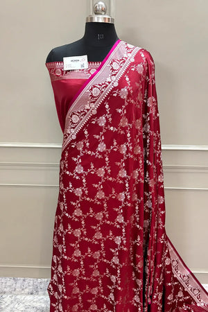 Maroon Jhanjaal Katan Silk Banarasi Saree
