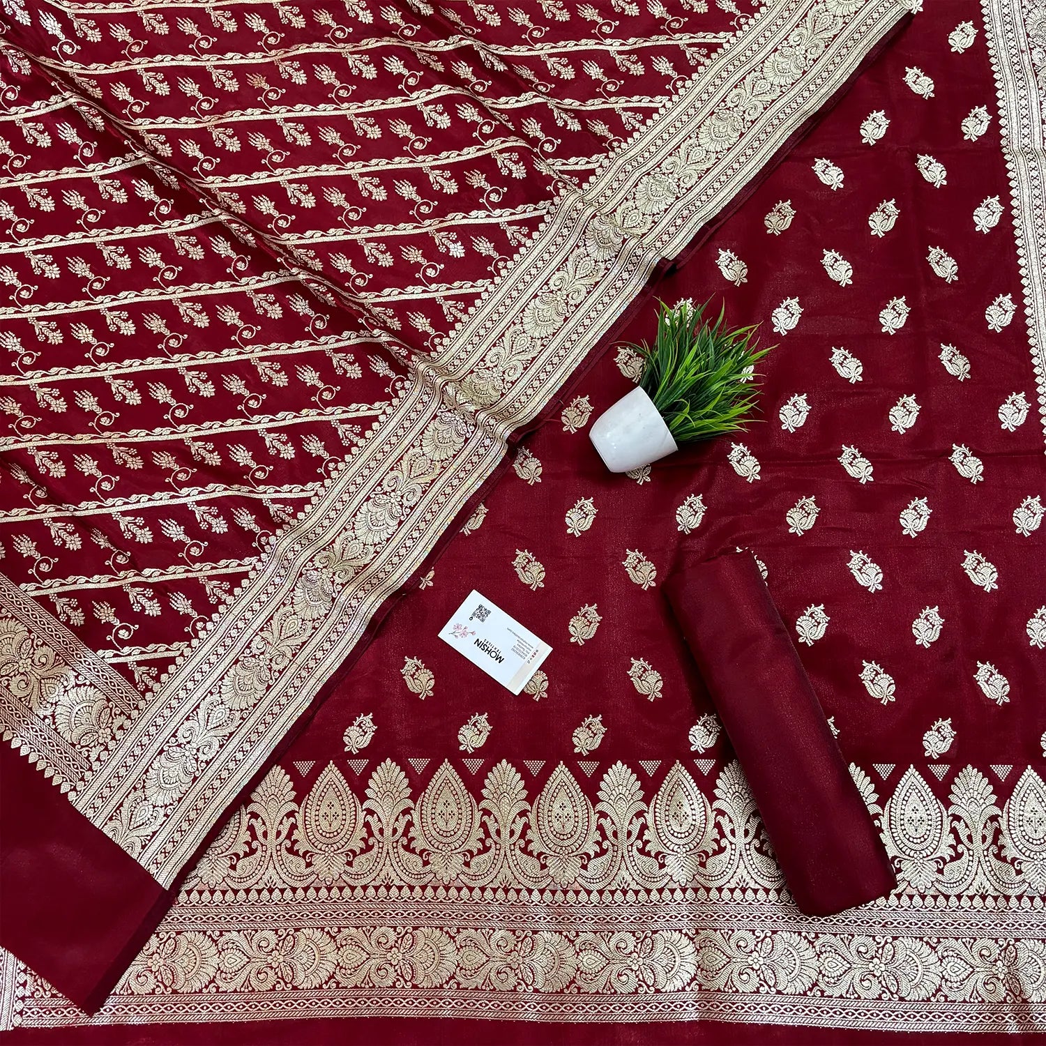 Maroon Madiyan Buti Satin Silk Banarasi Suit