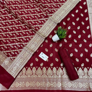 Maroon Madiyan Buti Satin Silk Banarasi Suit