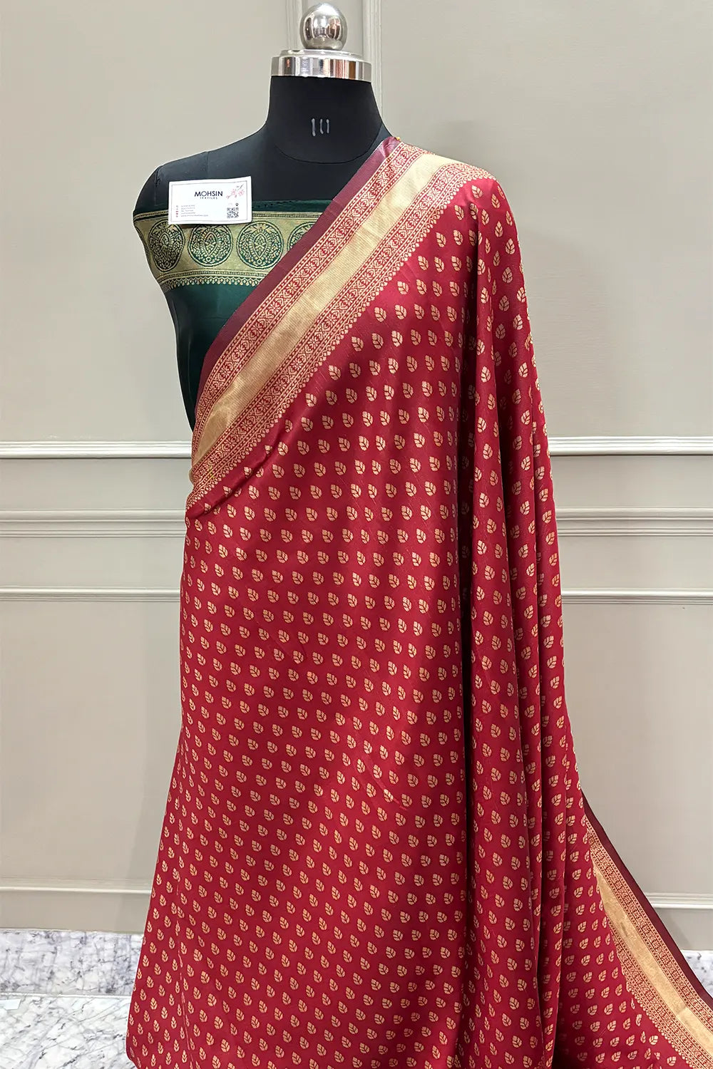 Maroon and Bottle Green Resham Zari Silky Banarasi Saree