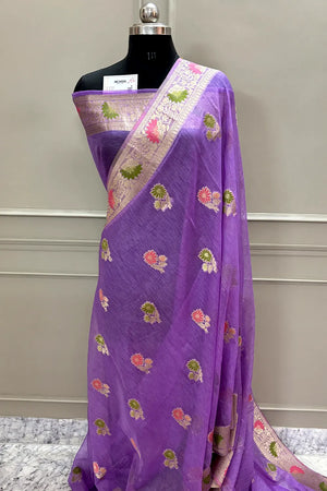 Mauve Golden Zari Dupion Silk Banarasi Saree
