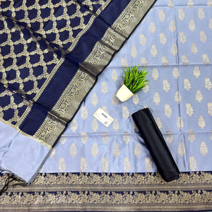 Mauve and Navy Blue Phooldaan Buti Satin Silk Banarasi Suit