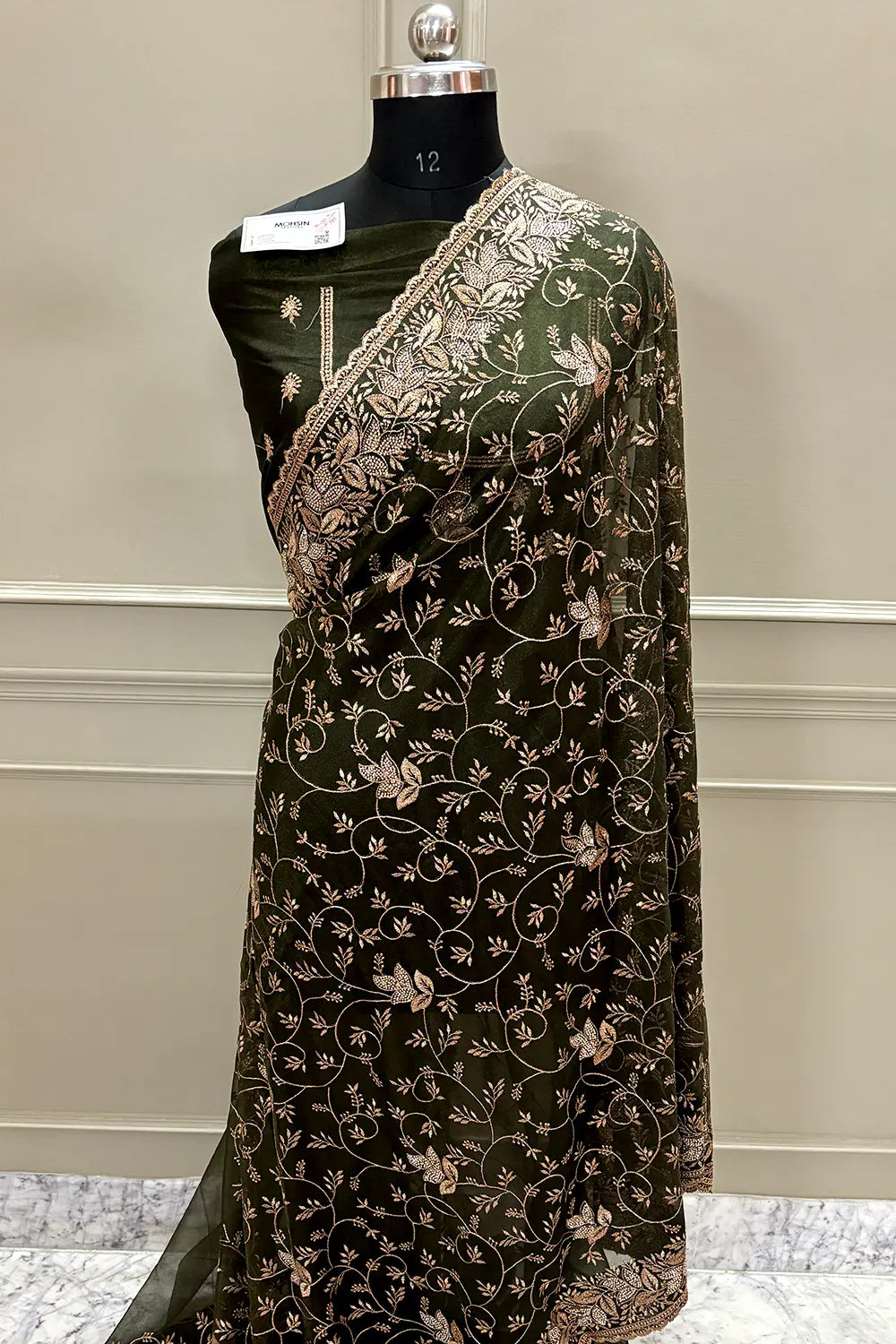 Mehendi Embordiery Siroski Work Silk Saree