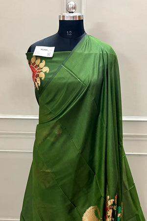 Mehendi Golden Zari Banarasi Silk Saree