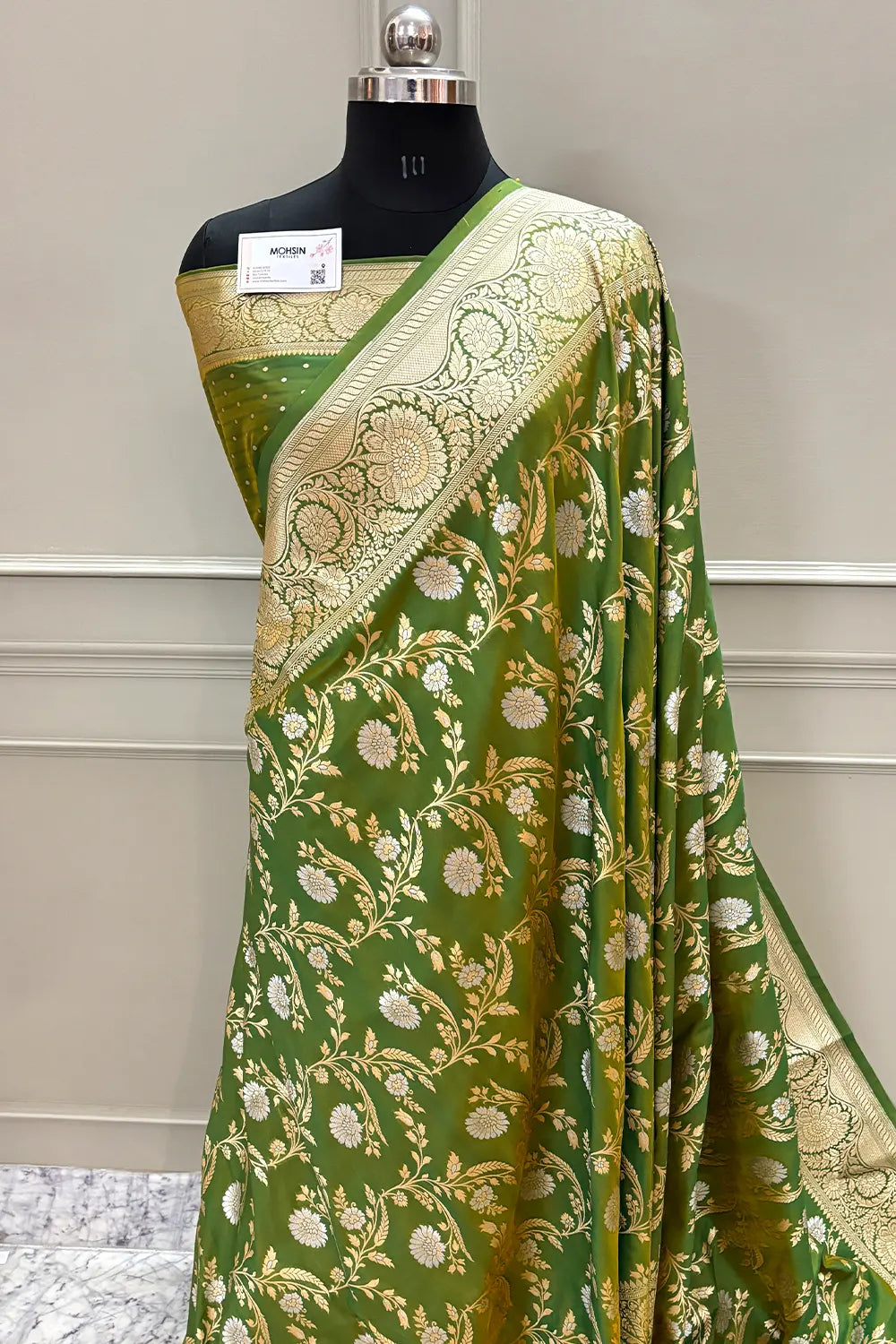 Mehendi Golden Zari Katan Silk Banarasi Saree