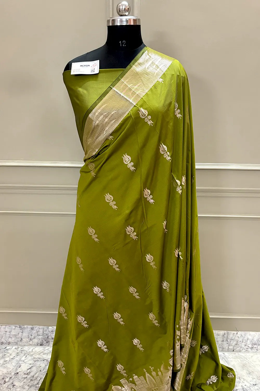 Mehendi Kalyug Satin Silk Banarasi Saree