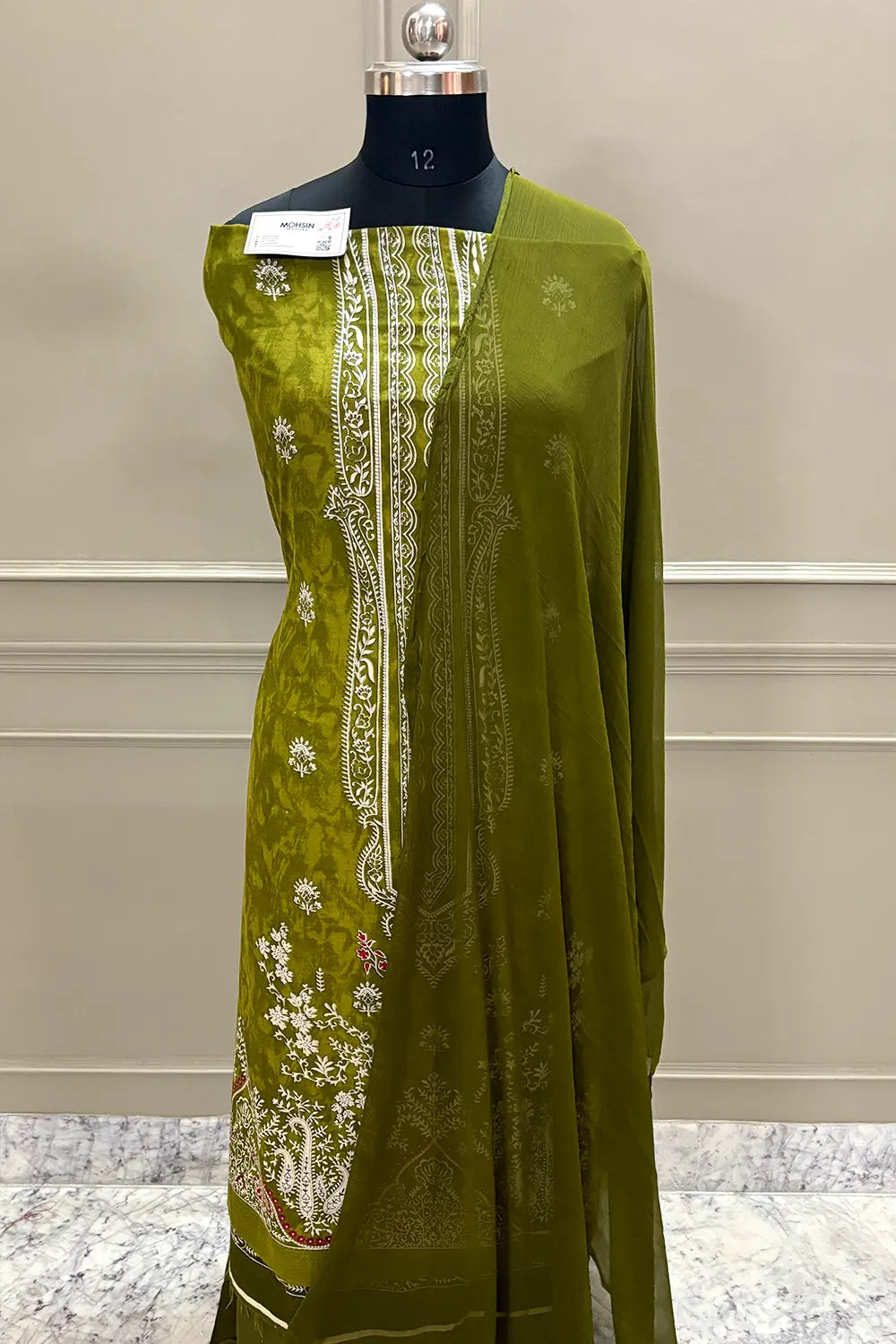 Mehendi Printed Cotton Silk Banarasi Suit