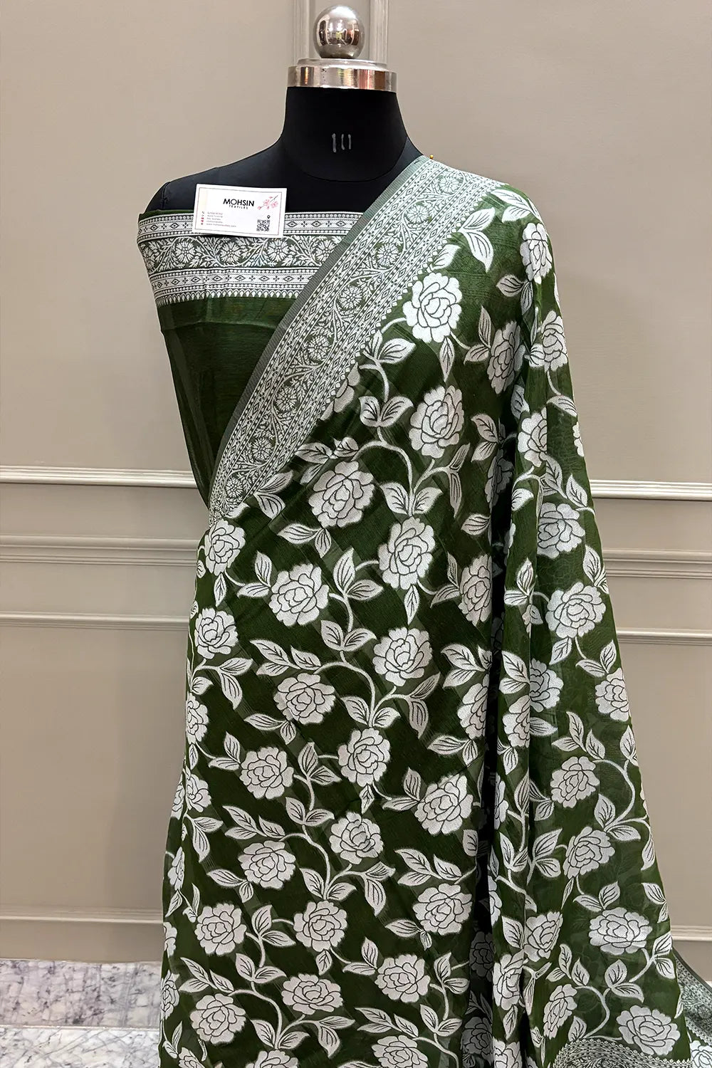 Mehendi Resham Zari Cotton Silk Banarasi Saree