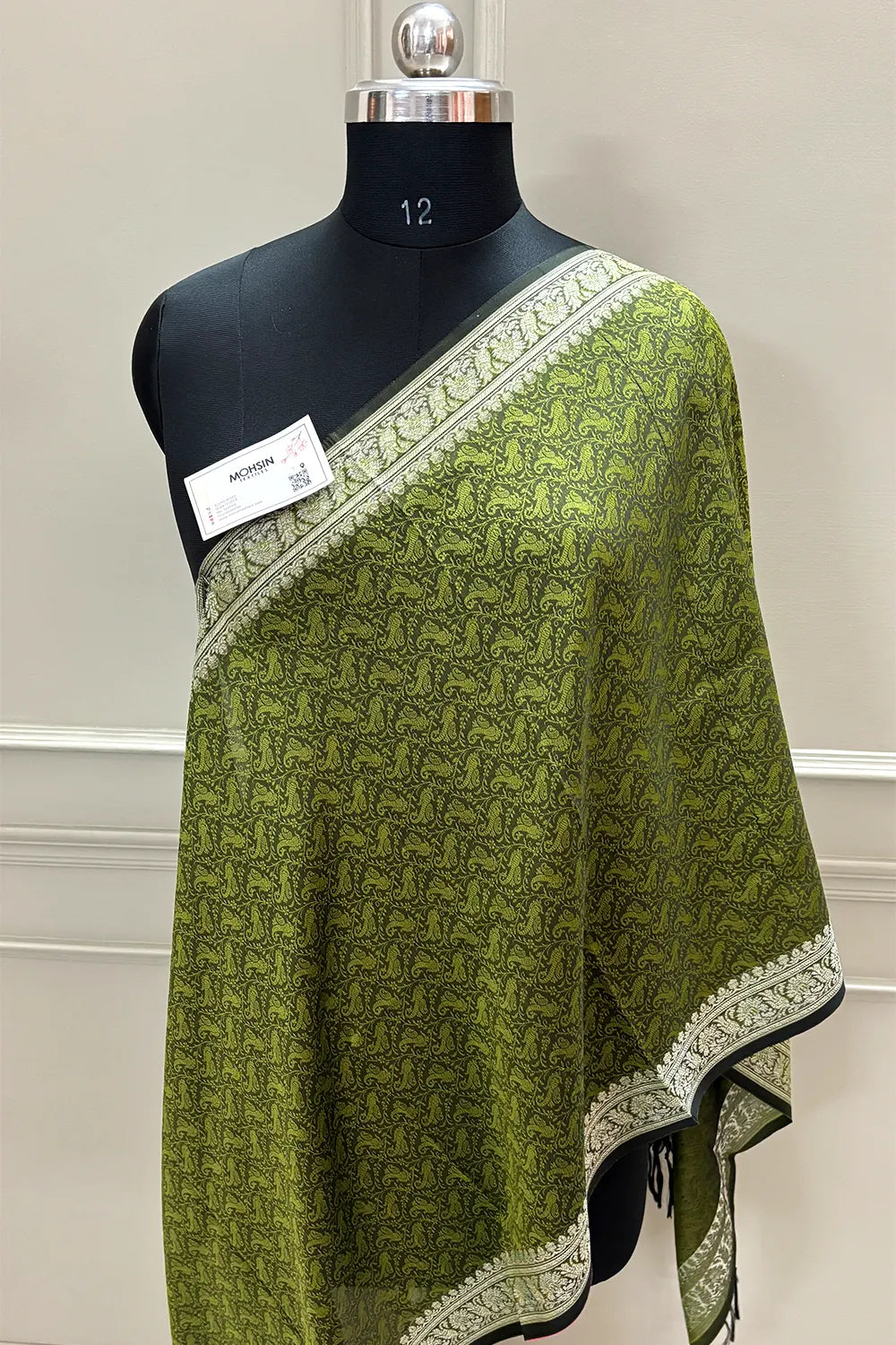 Mehendi Resham Zari Silk Banarasi Stole