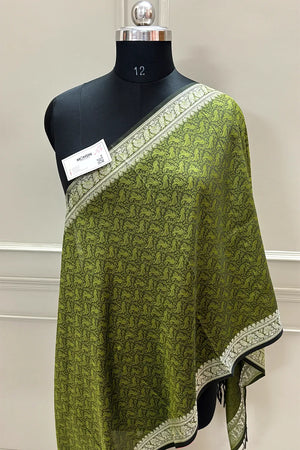 Mehendi Resham Zari Silk Banarasi Stole